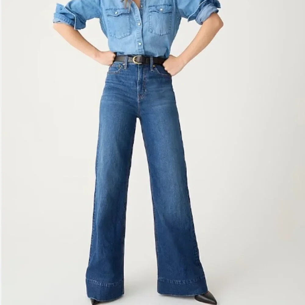 J. Crew wide leg denim trouser in Wesley wash 23 - Picture 1 of 4